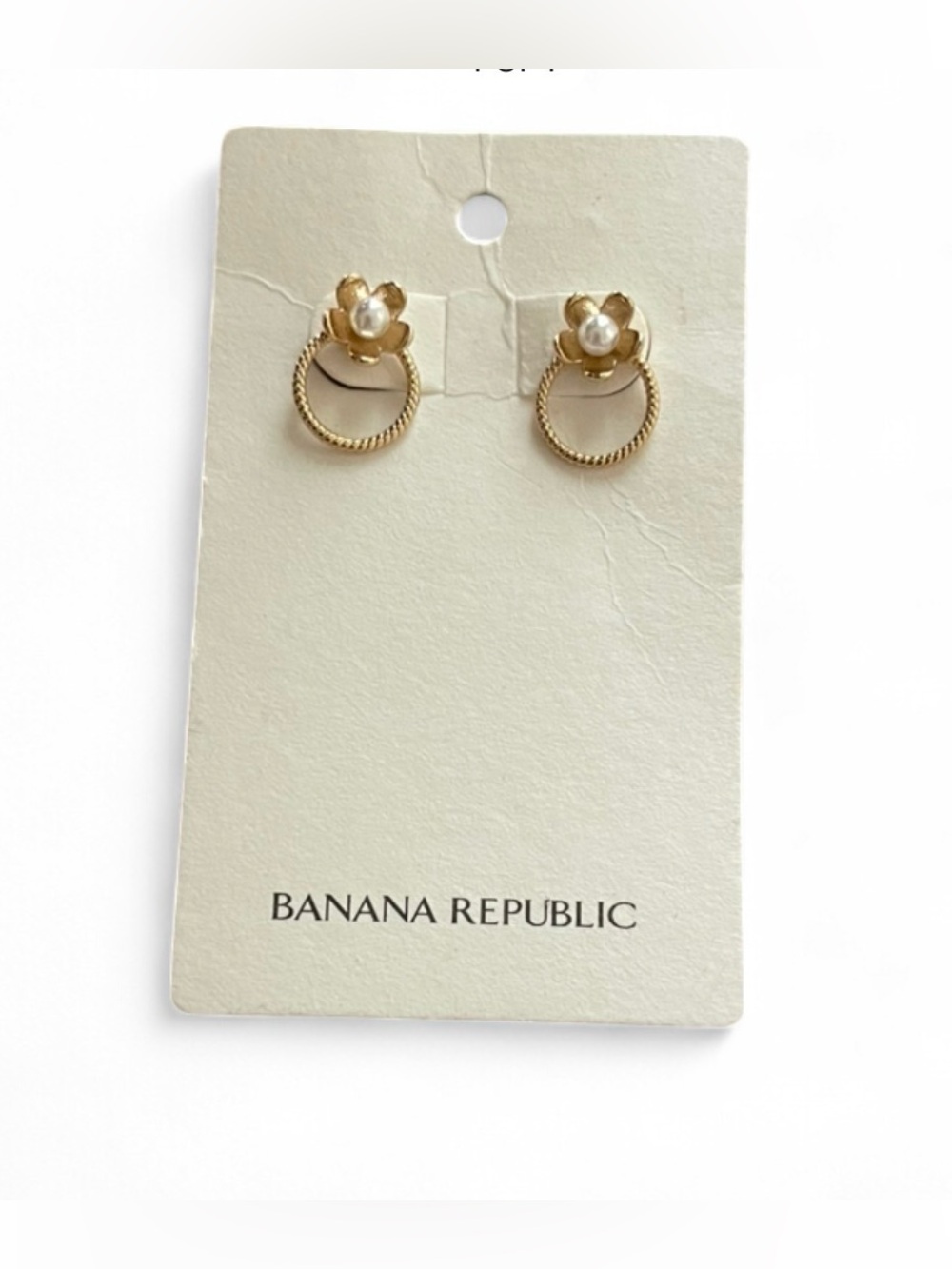 Banana Republic Gold Flower Pearl Hoop Earrings